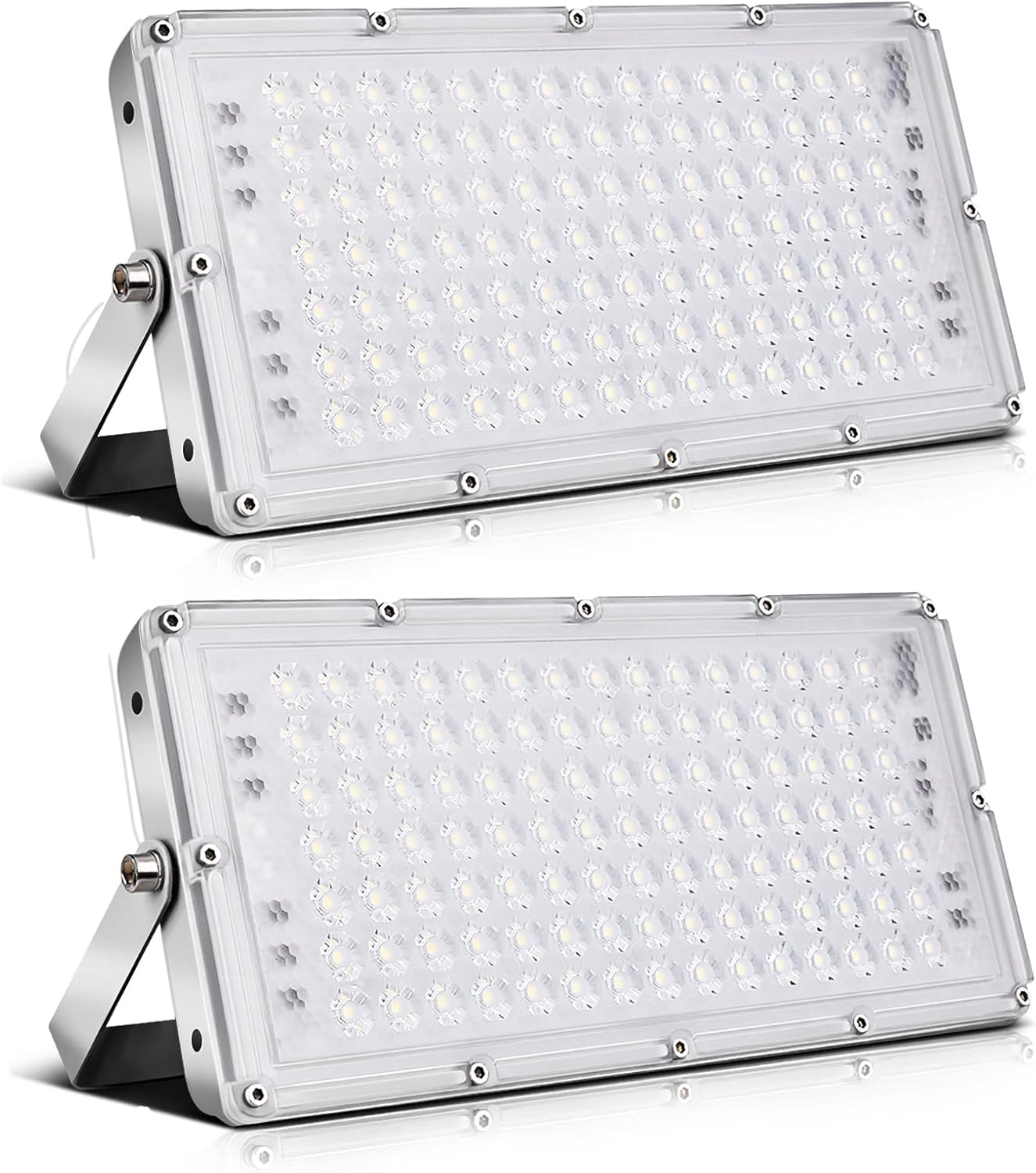 Viugreum 100W Flood Lights Outdoor, 8000LM Super Bright LED Work Light, 6000K Daylight White LED Flood Light Outdoor, IP65 Waterproof Security Lights for Garage, Yard, Lawn, Garden, Stadium - 2 Pack