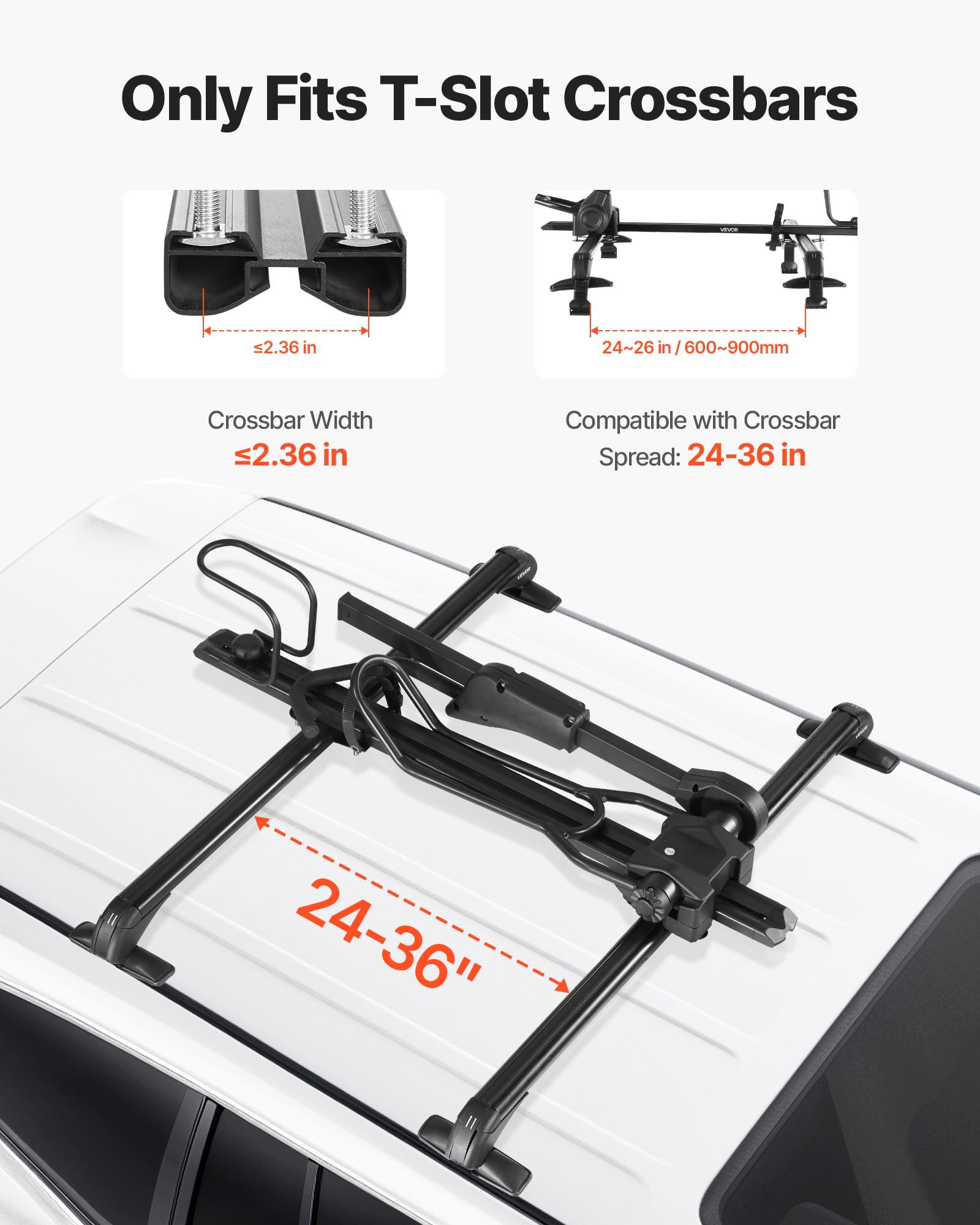 VEVOR Supporto Portabiciclette da Tetto Pieghevole Carico 15 kg, Portabici da Tetto con Sistema di Bloccaggio per Barre Trasversali Ruote da 508-737 mm, Portabicicletta Verticale Auto