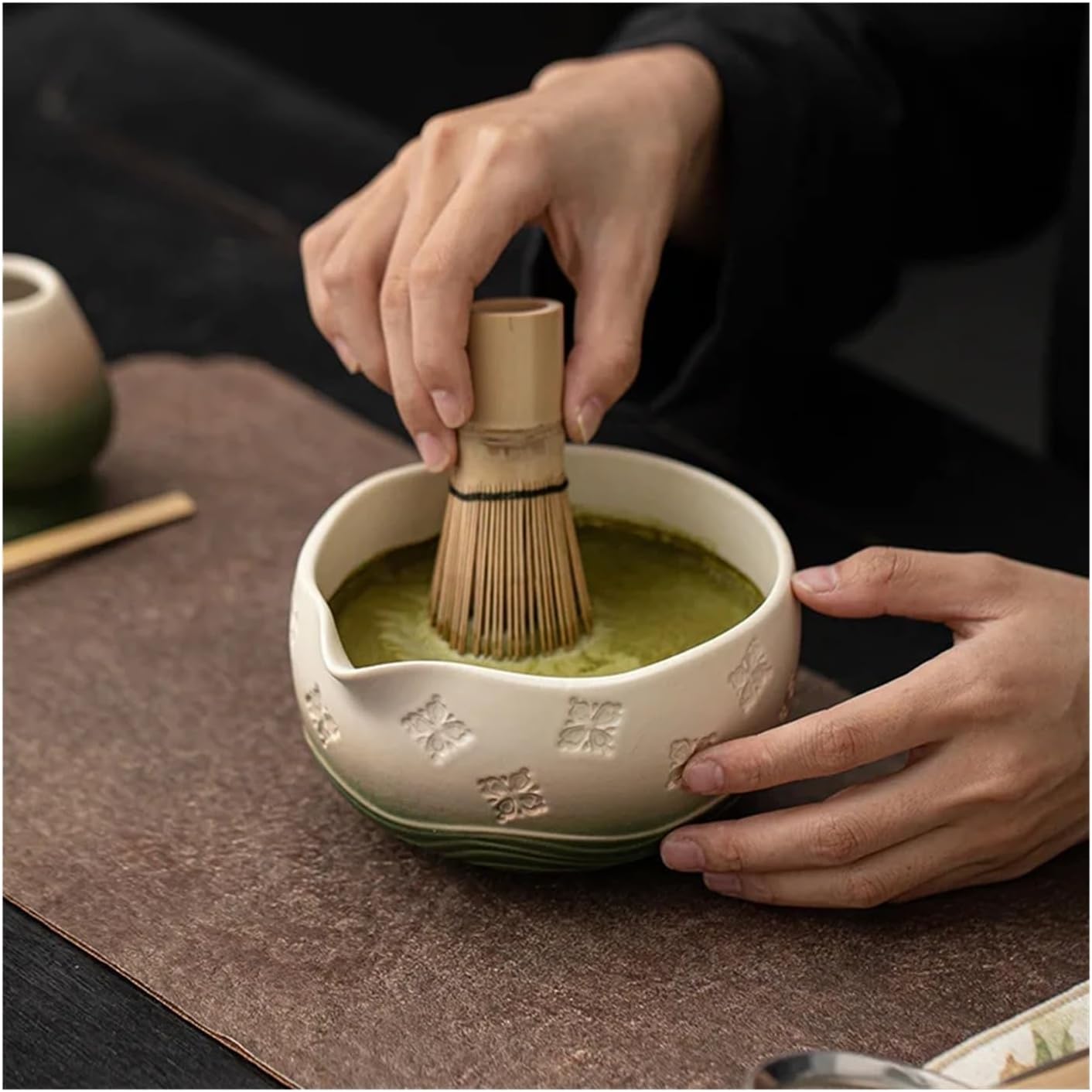 4/8 Pcs Ceramic Matcha Bowl With Pouring Spout Whisk Holder Reusable Flower Making Kit Tea(8pcs-PK)