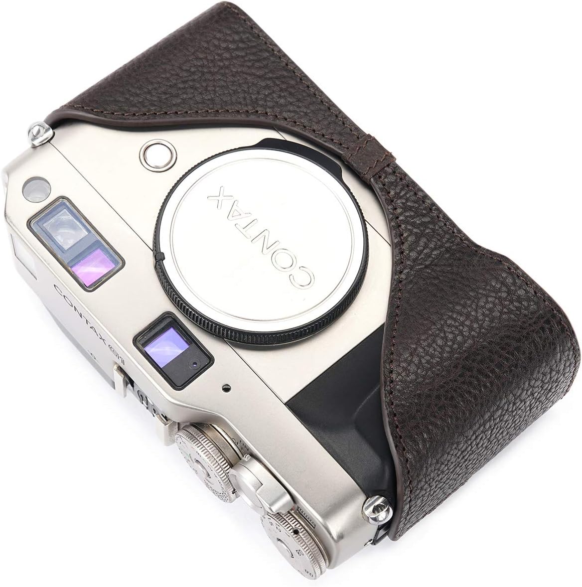Contax G1 Case, BolinUS Handmade Genuine Real Leather Half Camera Case Bag Cover for Contax G1 Camera with Hand Strap (Coffee)