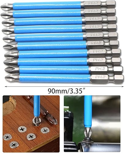 Miniatura 5 de Saipe Juego de puntas de destornillador Phillips magnéticas PH2 #2 Phillips, vástago hexagonal, cabeza Phillips, punta cruzada antideslizante,