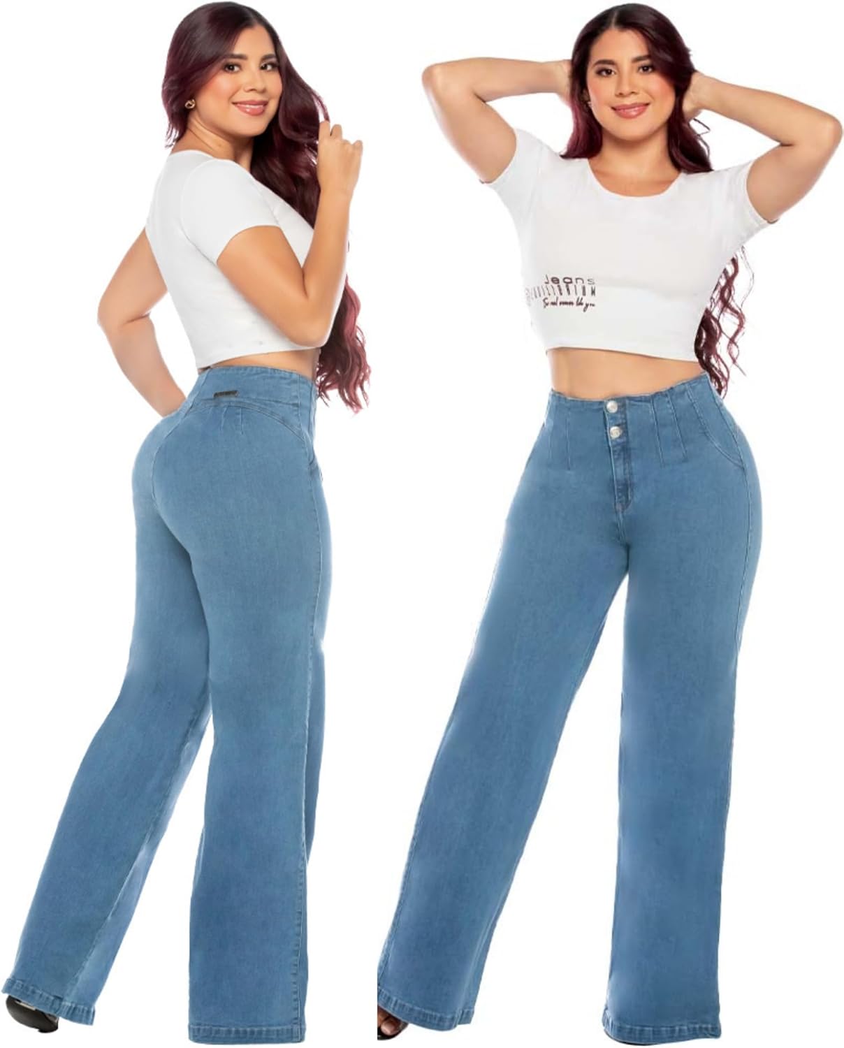 Colombian High Waisted Wide Leg Jeans for Women, Stretch Denim Jeans, Curvy Fit, Comfortable & Stylish Women’s Jeans