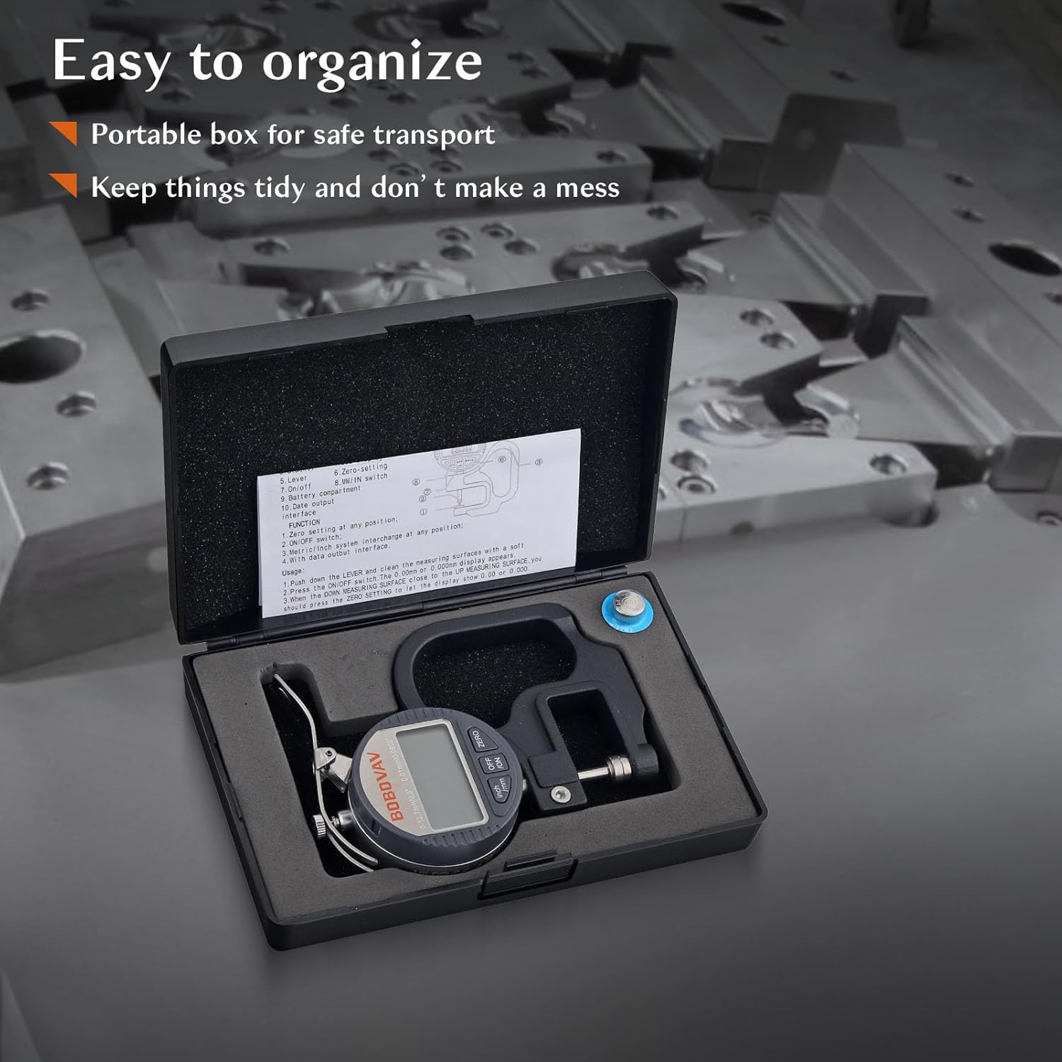 Digital Thickness Gauge 0.5 inch/12.7mm, 0.0005 inch/0.01mm Thickness Measuring Tool Meter with Inch/MM Conversion with Precise LCD Display, Suitable for Leather/Paper/Wire/Fabric/Film etc.