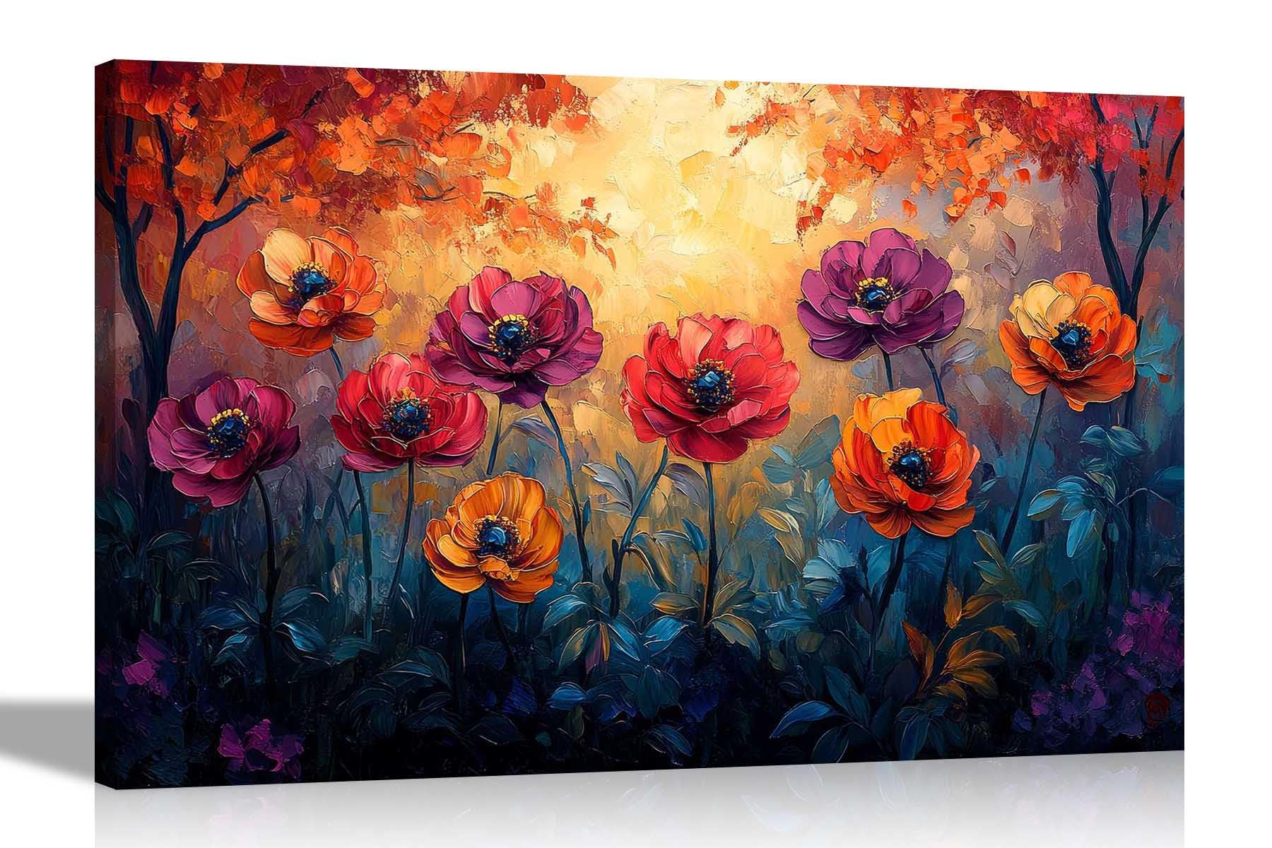 Artley Prints Colourful Peony Flowers - Abstract In Forest Canvas Wall Art For Bedroom Hallway Living Room Prints Pictures Extra Large 101 X 76Cm (40 X 30 Inches)