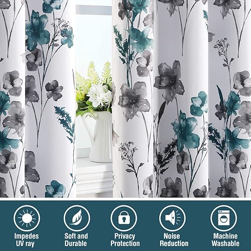 Miniatura 7 de H.VERSAILTEX Cortinas 100% Opacas de 63 Pulgadas de Largo, Juego de 2 Paneles, Cortinas con Estampado Floral Cattleya, Cortinas Térmicas Florales