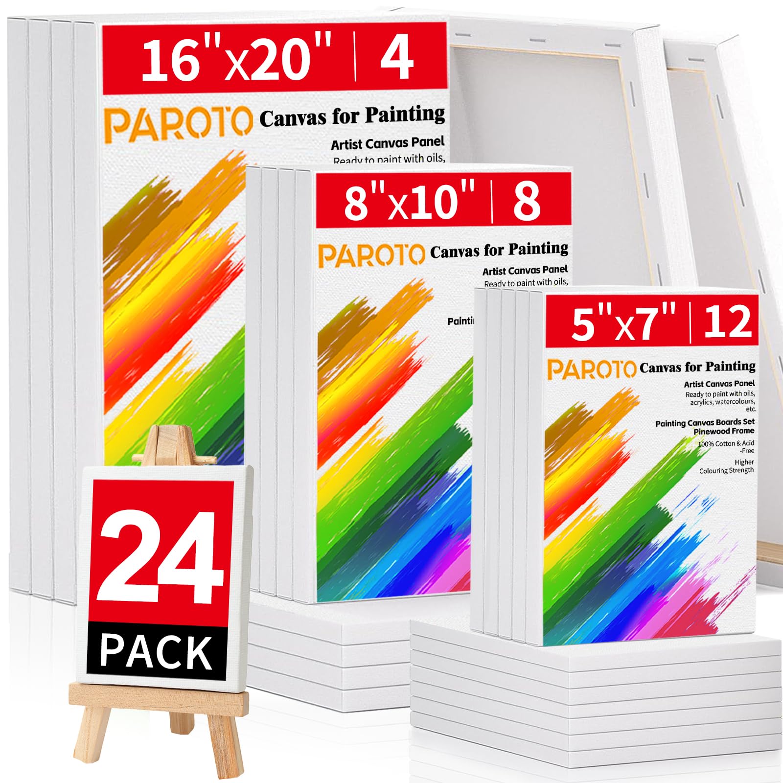 Lienzos para pintar de algodón Paroto set de 24 unidades para tus clases de arte y proyectos en casa
