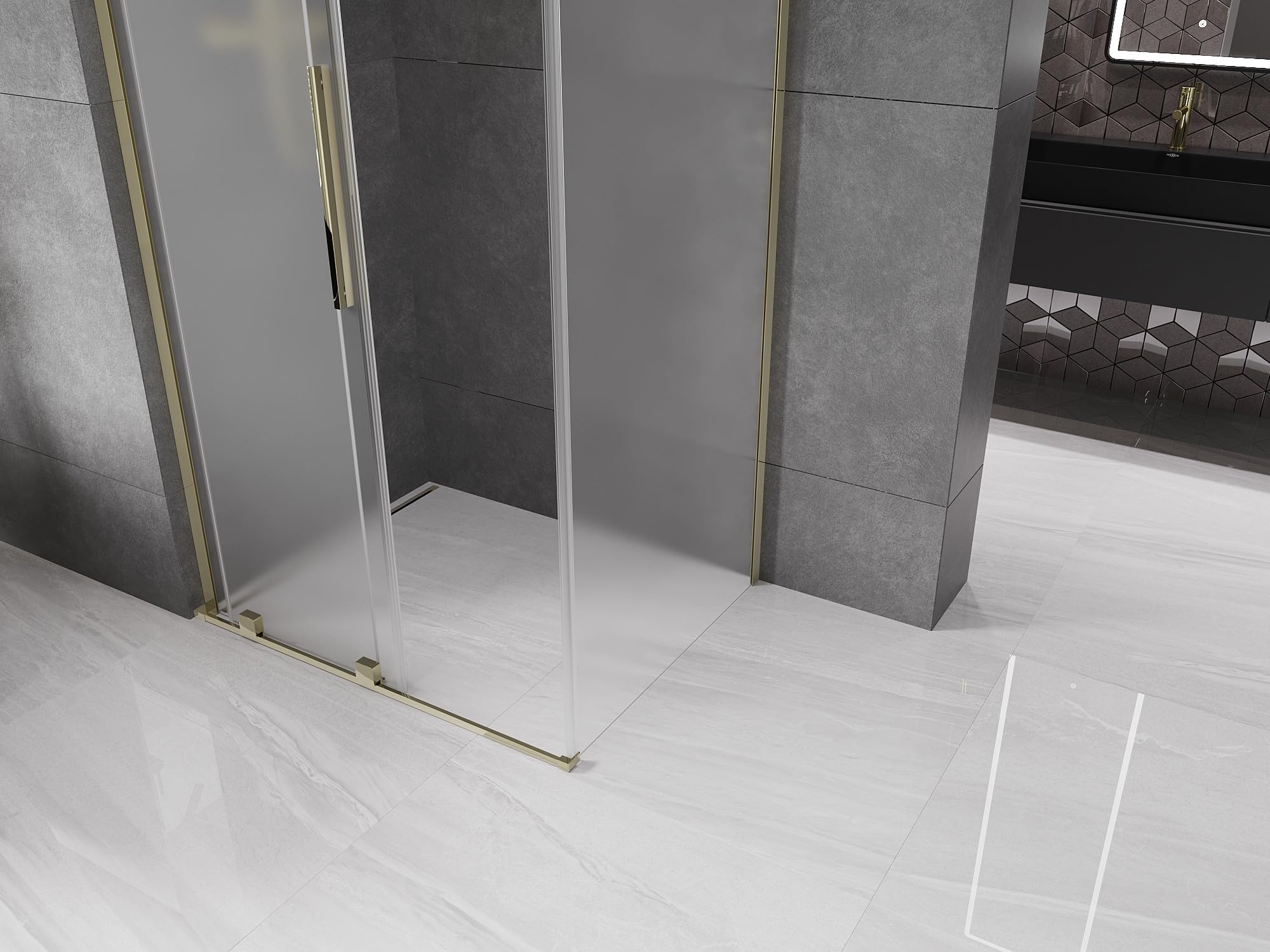 Mexen - Velar L - Box doccia estensibile 120 x 90 cm, colore grigio, oro