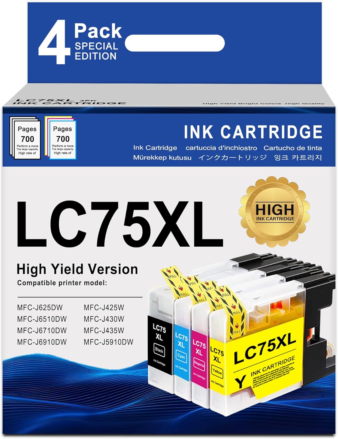 MOLIMER LC75XL Ink Cartridges Replacement for Brother LC75 LC71 LC79 XL for MFC-J430W MFC-J6510DW MFC-J6710DW MFC-J280W MFC-J425W Printer, 4 Pack (1 Black, 1 Cyan, 1 Magenta, 1 Yellow)