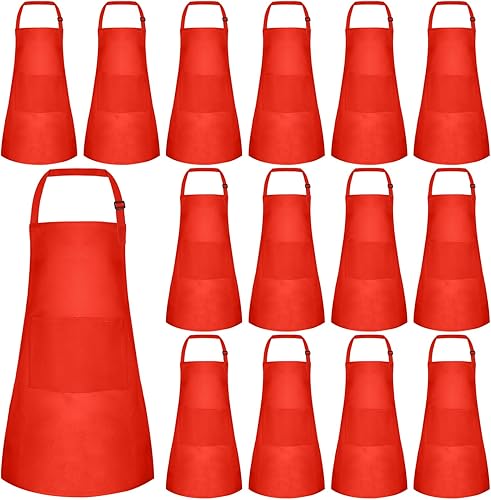 Miniatura 19 de Juego de 5 delantales para niños, delantal ajustable para niños con 2 bolsillos, delantal de chef para niños para pintar, cocinar, hornear, Negro