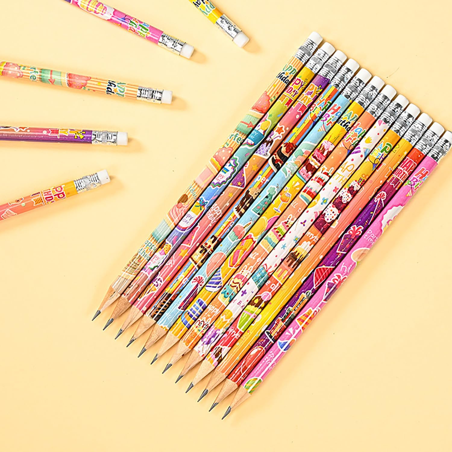 192pcs Birthday Pencils with Eraser Wood Pencils Bulk for Birthday Gift Office Supply (birthday, 192)