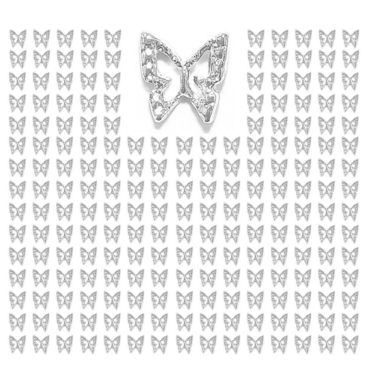 qiipii 180pcs 3D Butterfly Nail Charms - Golden & Silver Butterflies, Alloy Studs for Acrylic Nails, DIY Crafts