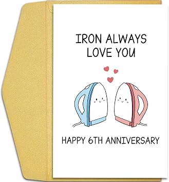 Qiliji 6th Anniversary Card for Husband Wife, Funny 6th Wedding Anniversary Card, Iron Anniversary Pun Card, Cute 6 Years Anniversary Card Gift for Men Women, Sixth Anniversary Card
