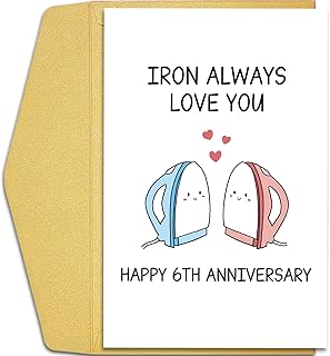 Qiliji 6th Anniversary Card for Husband Wife, Funny 6th Wedding Anniversary Card, Iron Anniversary Pun Card, Cute 6 Years Anniversary Card Gift for Men Women, Sixth Anniversary Card