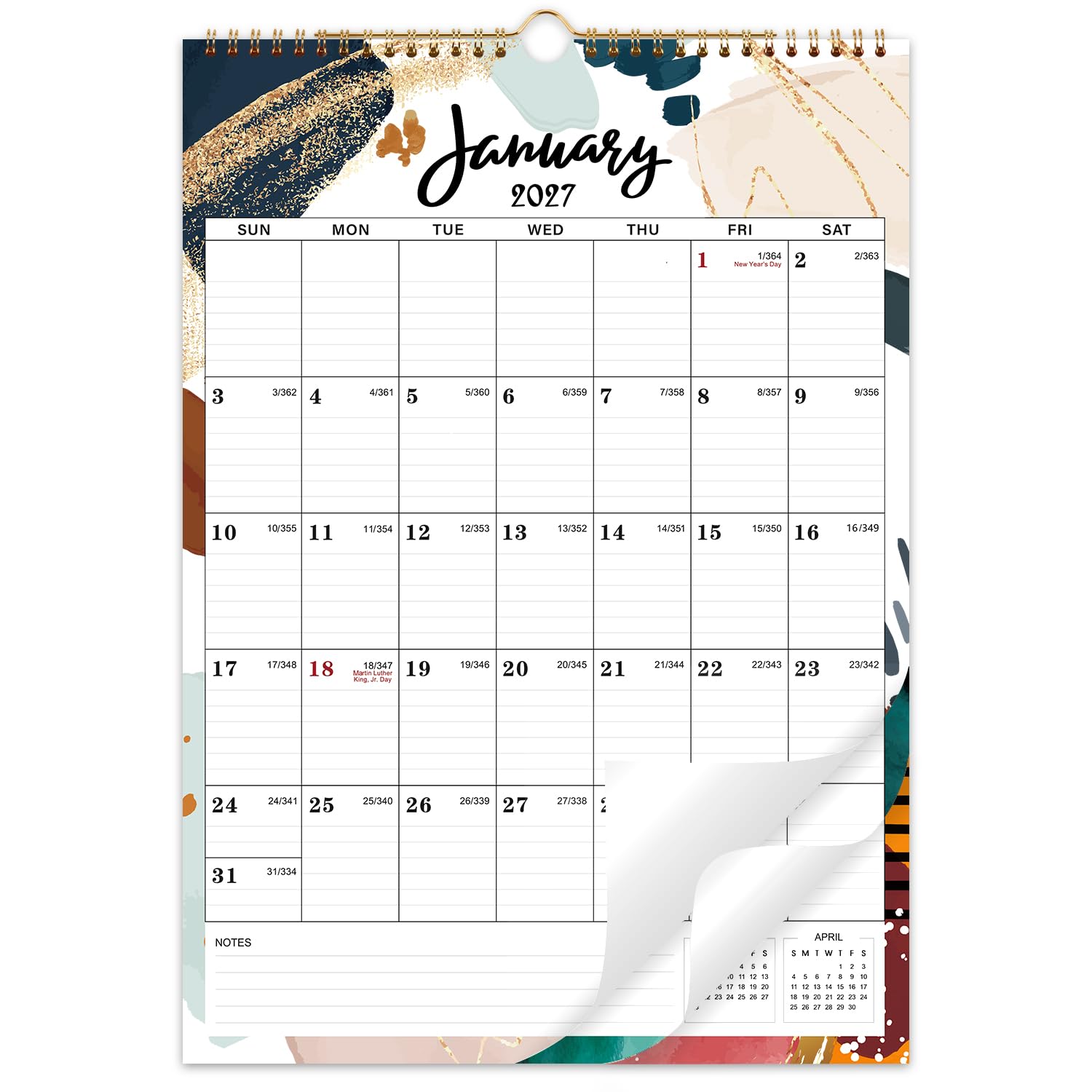 Wandkalender 2023-2024,18 Monate Kalender von Juli 2023,Dez. 2024, 30.5x43.2 cm, Doppeldrahtbindung, Tagesblöcke mit julianischen Daten, perfekt für die Organisation zu Hause, in der Schule & Büro