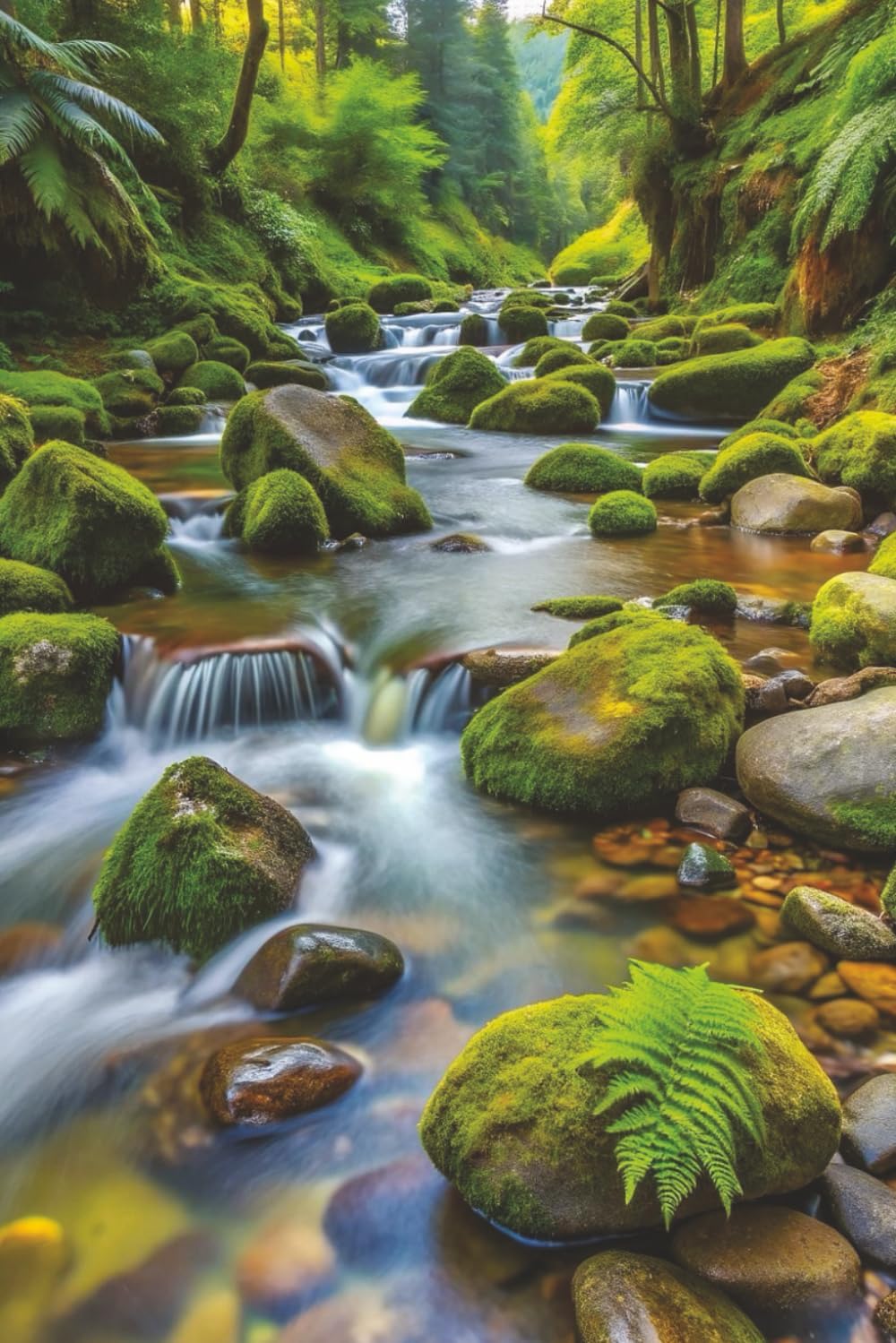 Mossy Stream Notebook: Blank Lined Notebook for All Ages, Moss, Steam, Green, Trees | 6x9 inches, 110 pages | Gifts for Birthdays, Christmas, Thanksgiving and more