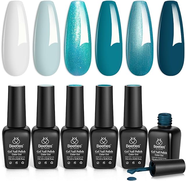 Beetles Gel Polish 6 Colors Glitter Jelly Pearl Gel Polish Mermaid Treasures Prussian Sexy Blue Glitter Gel Polish Nail Art Design Soak off Led Nail Lamp Fall Nails