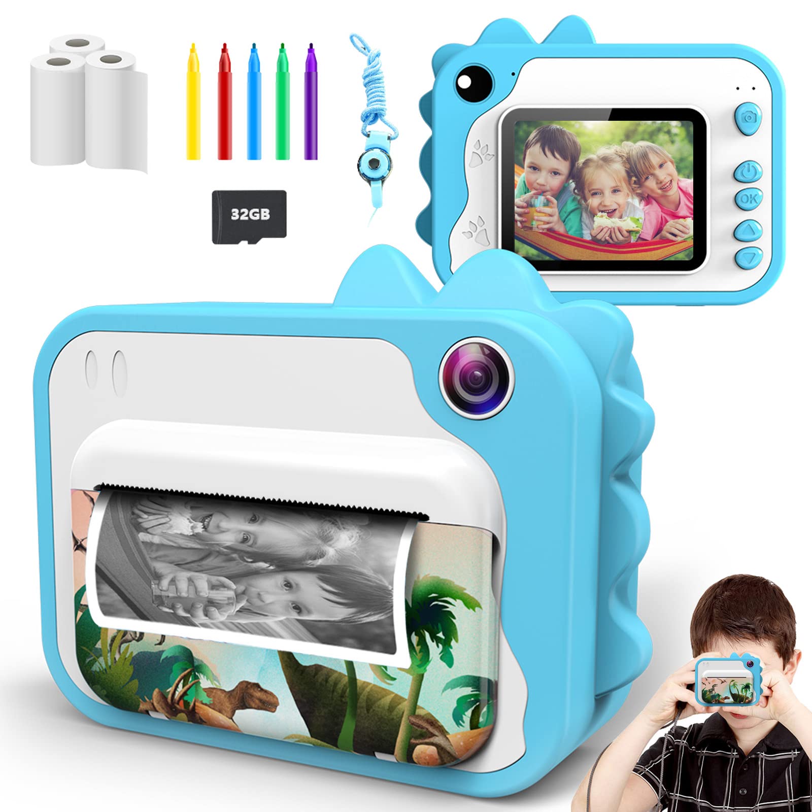 Uleway Appareil Photo Numérique Enfant Avec Impression Instantanée 1080P - Cadeau Idéal 3-12 Ans