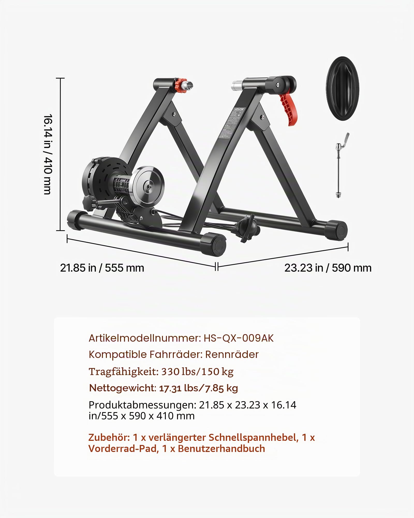 VEVOR Fahrrad Rollentrainer Fahrradtrainer für 660,4-736,6 mm / 700C-Räder, 6-stufiger Widerstand, Faltbarer magnetischer Radtrainer Heimtrainer mit Schnellspanner & Vorderradunterlage Schwarz
