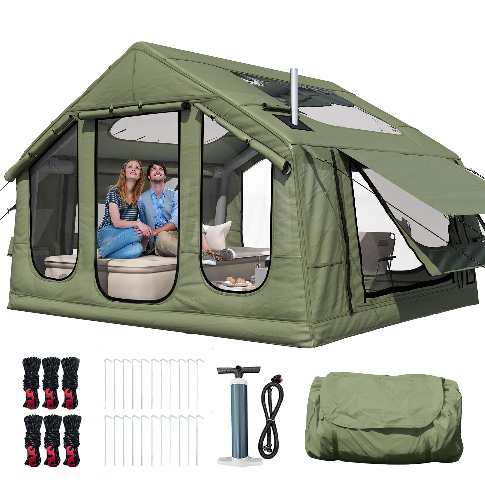 YOLENY Inflatable Tents for Camping, 4/6/8/10/12 Person Tent with TPU Skylight, Mesh Windows,Stove Jack & Pump, Easy Setup 4 Season Glamping Tent, Waterproof & Windproof