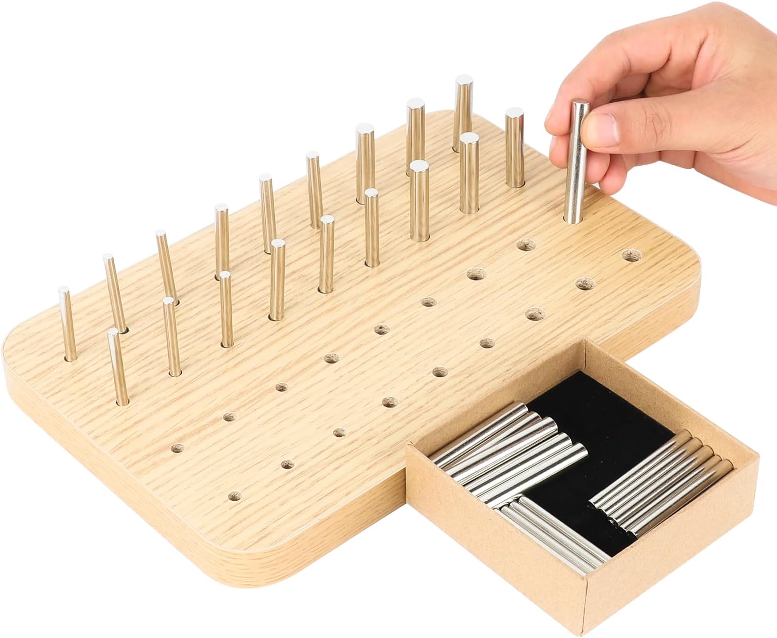 36-Hole Wooden Pegboard for Finger Dexterity and Hand Rehabilitation, with 4mm/6mm/8mm Pegs to Improve Fine Motor Skills and Hand-Eye Coordination