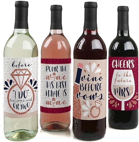 Big Dot of Happiness Vino Before Vows - Decoración de bodega para despedida de soltera o despedida de soltera para mujeres y hombres, calcomanías de