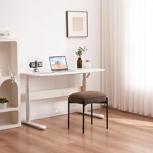 Miniatura 6 de YOUNIKE Cómodo taburete otomano de terciopelo Boucle bohemio pequeño taburete copetudo con forro polar de cordero tapizado para maquillaje con patas