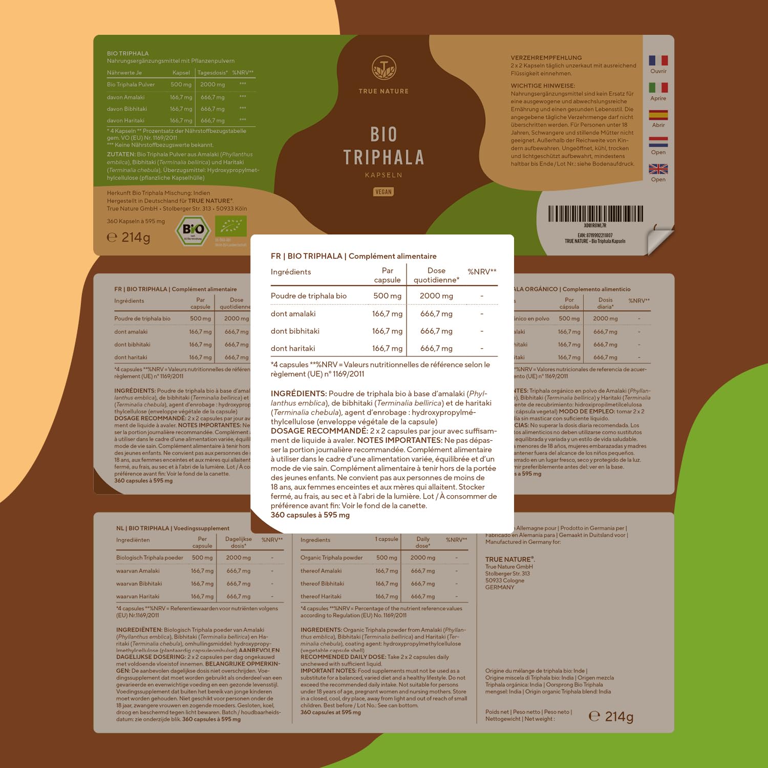 Triphala BIO - 2000mg par dose - 360 Gélules - Fruits de Triphala de l’Inde - Ayurveda, Vegan - Digestion & Immunité - Sans: Additifs, Lactose & Gluten - TRUE NATURE