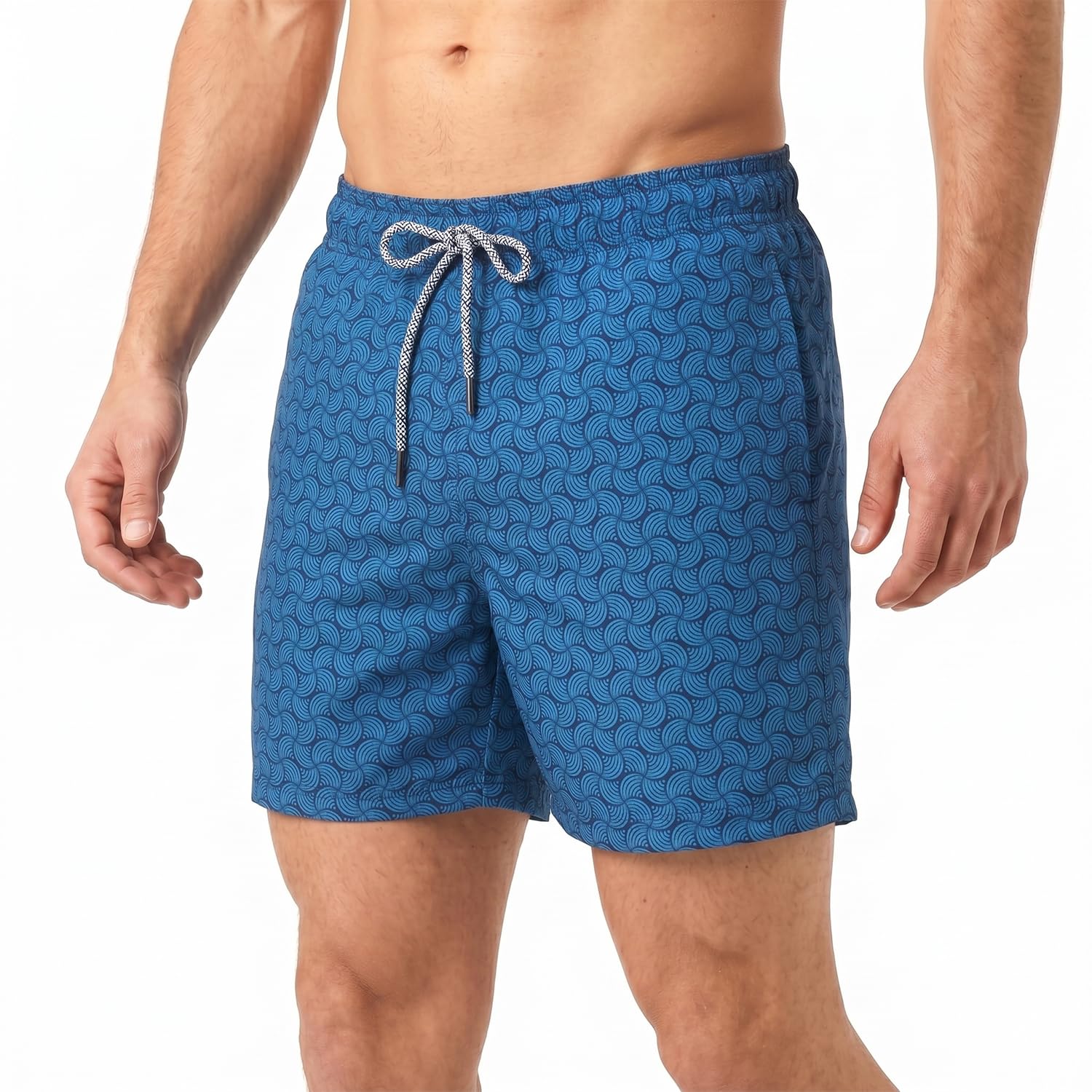 RIPT Men’s Quick Dry Swim Shorts with Mesh Lining Drawstring Waist UV50 Sun Protection Beach & Swimming Trunks (Blue Swirl Print, S)