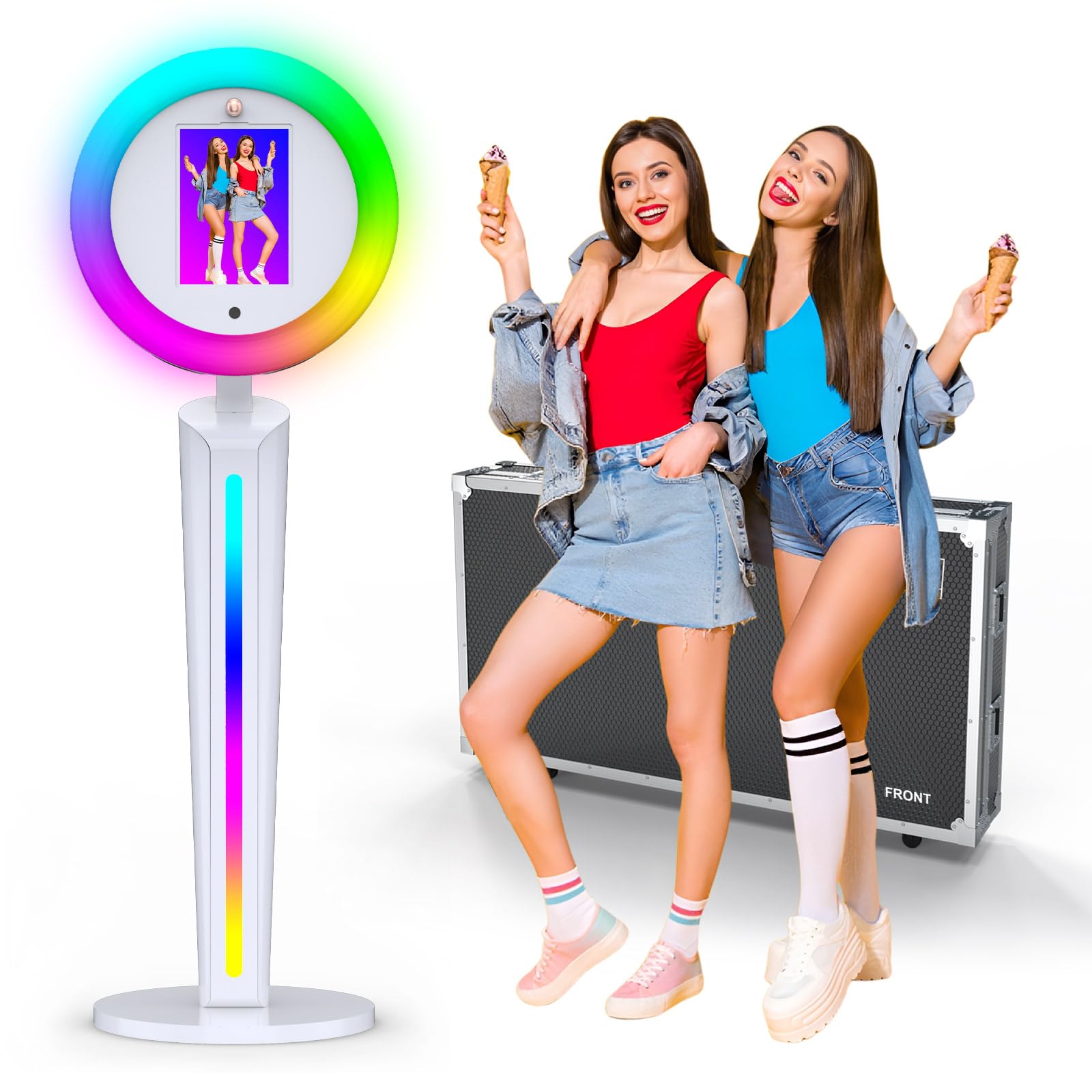 ipad Photo Booth with APP Control, Remote Control, RGB Ring Light,  photobooth for ipad with Flight Case