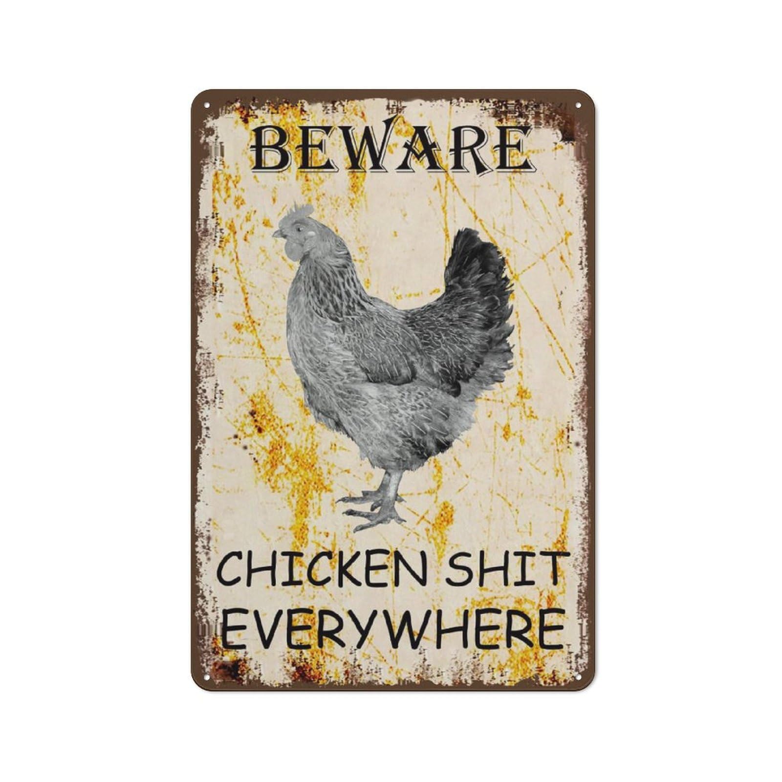 Aluminum Tin Sign Beware Chicken Shit Everywhere Vintage Metal Style Cafe Home Bar Pub Garage Garden Door Wall Art Decor Kitchen Wall Decor Yard Sign Wall Decor Chicken Metal Signs Outdoor 8"x12"
