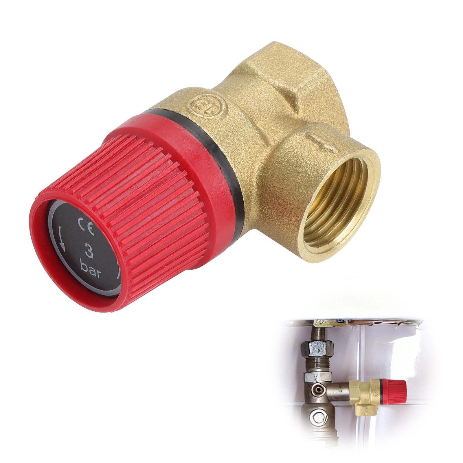 Soupape de sécurité 1/2" 3 bar en laiton pour système de chauffage, chauffe-eau et chaudière, contrôle précis de la pression, anti-fuite, installation facile pour systèmes de chauffage