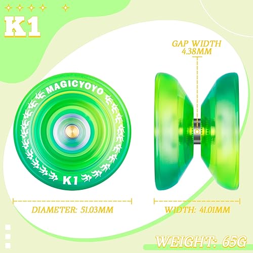 Miniatura 8 de MAGICYOYO Responsive Yoyo profesional, plástico Yoyo K1 verde amarillo+azul, Yoyo para niños principiantes