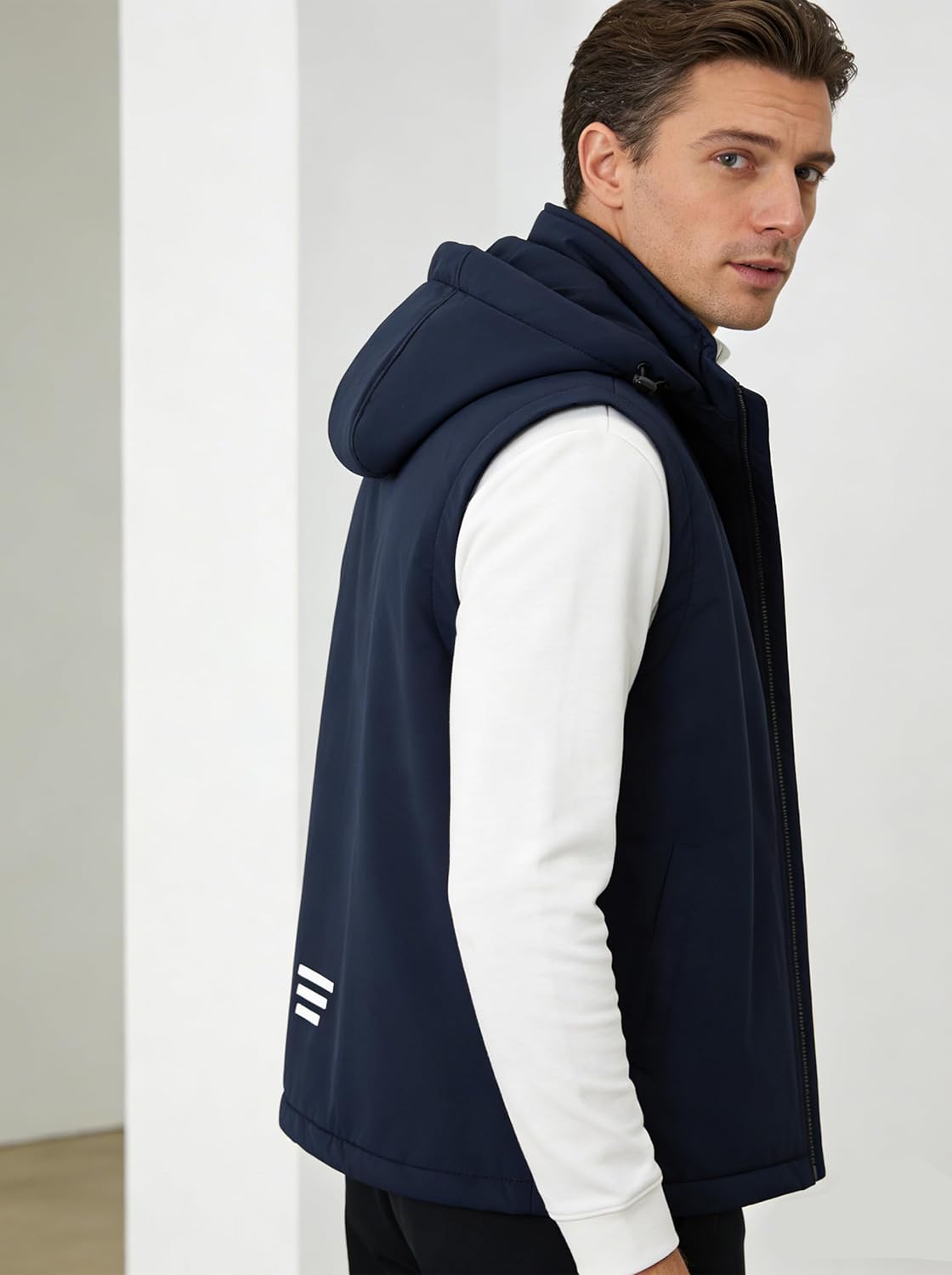 GGleaf Men's Softshell Vest Golf Vest with Hood Water-Resistant Breathable Running Vest for Hiking, Travel, Outdoor Sports