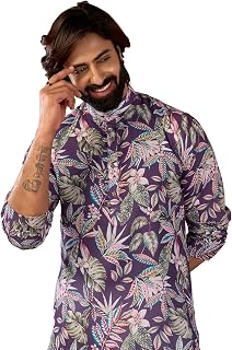 INDIROOP Classic Pink All Over Print Kurta for Mens Price In India