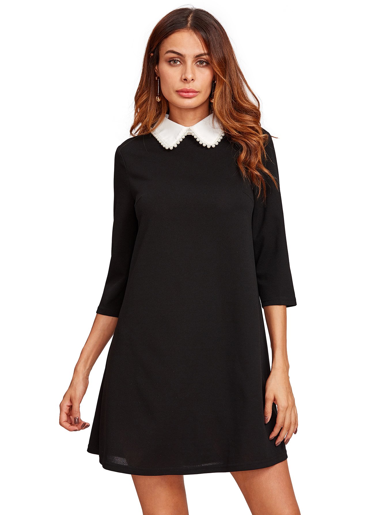 Floerns Women's Doll Collar Long Sleeve Short Tunic Dress