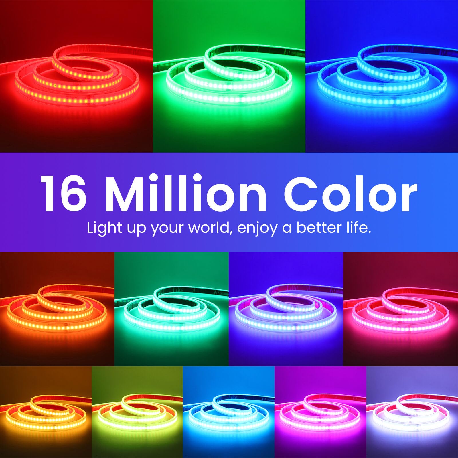 12V RGB COB LED Streifen, Wasserdicht IP68 576 LEDs/m 16 color Dimmbar Selbstklebend Bandlicht mit 44 Tasten IR Bluetooth Musik RGB Controller für Küche Wohnzimmer Heim Garten im Freien Deko