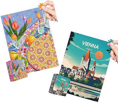 PieceRelax - Two Plastic Jigsaw Puzzles Bundle - 1200 Piece Fangyu Ma - Orange Meringue Pie and 1200 Piece Studio Inception - World Travel - Vienna [H3393+H3503]