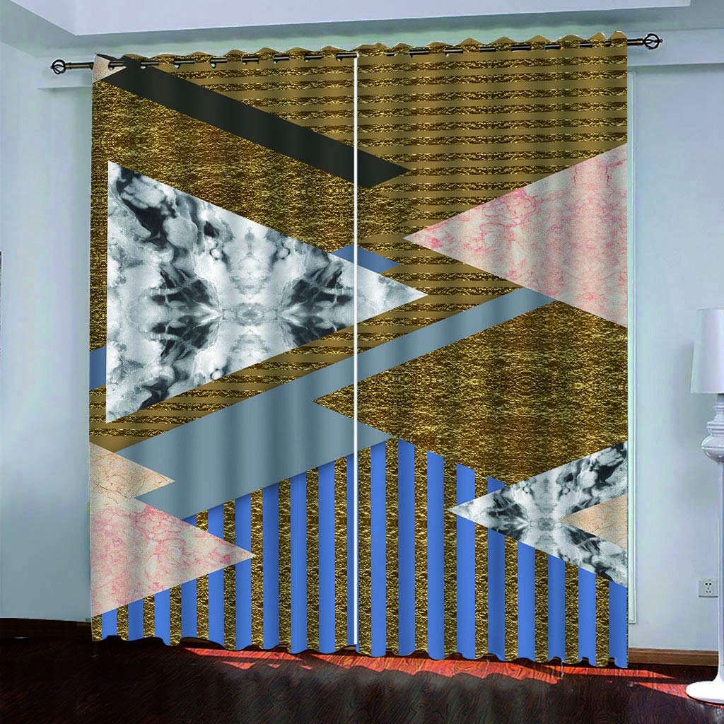 Maynuo Girls Golden Curtains For Bedroom 3D Creative Geometry Eyelet Top Curtain For 62X78inch Kids Window Treatments For Home Decoration Thermal