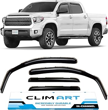 CLIM ART in-Channel Incredibly Durable Rain Guards for Toyota Tundra 2007-2021 CrewMax, Original Window Deflectors, Vent Deflector, Vent Window Visors, Dark Smoke Truck Accessories, 4 pcs- 607066