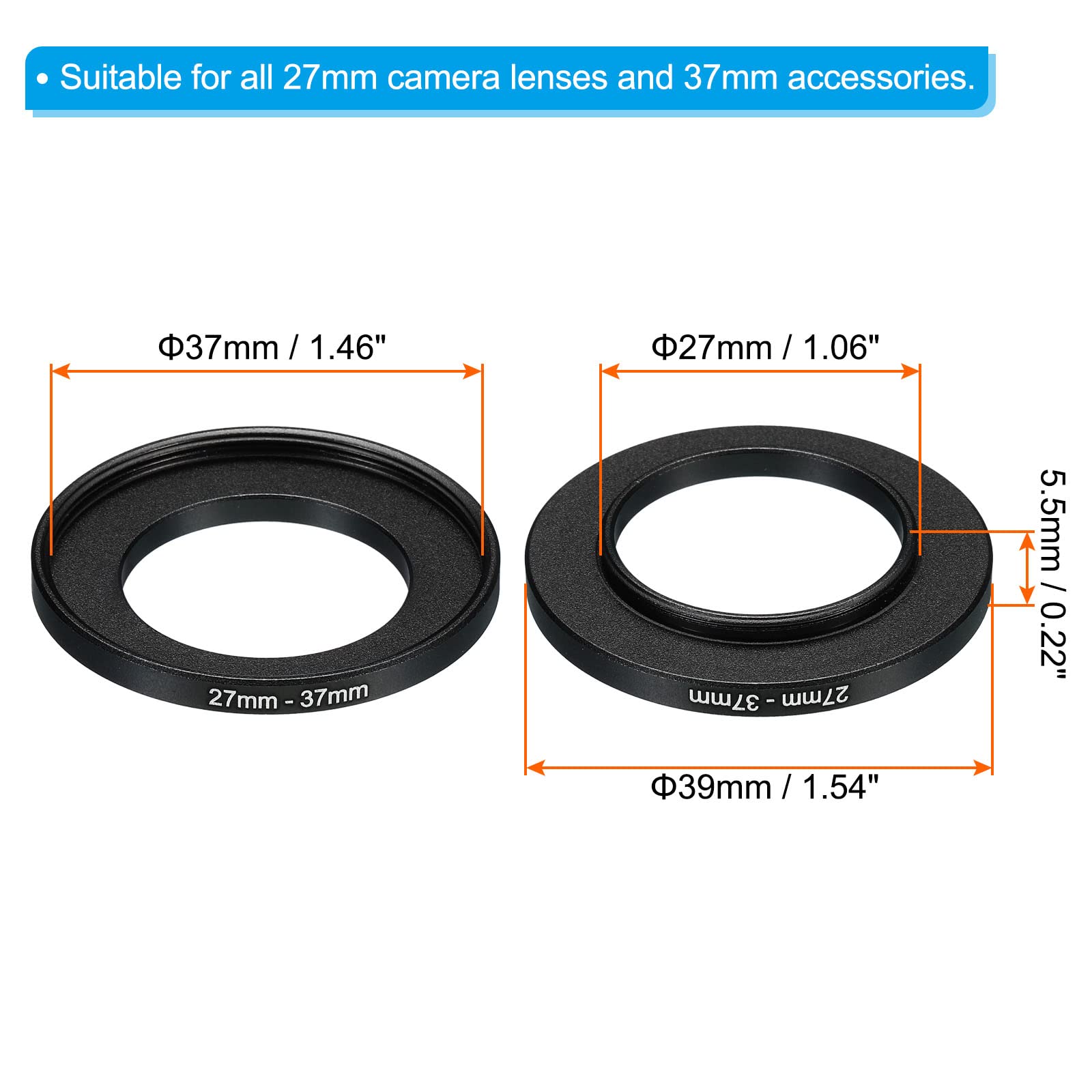 PATIKIL Metalowy pierścień Step Up 27 mm-37 mm, adapter filtra obiektywu aparatu, pierścień aluminiowy filtr adapter pierścień do osłony obiektywu aparatu, czarny