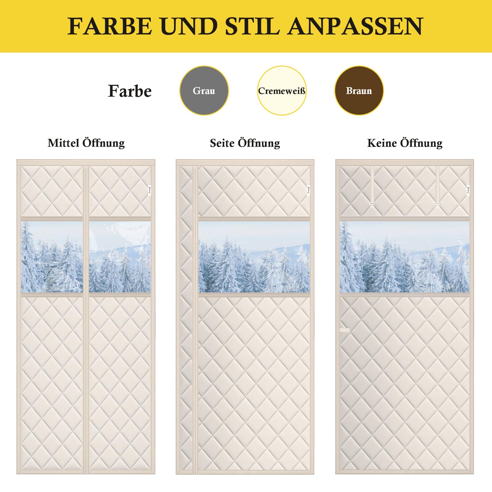 fowong Magnet Wärmeschutzvorhang für Türen 100x220 cm, Thermo Türvorhang langlebiges Oxford-Tuch und Polyesterfaserfüllung, Wetterfest, Winddicht, Schallisoliert, mit klaren Fenstern, Weiß