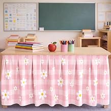 Fanfanwin 9 ft Pink Bow Table Skirt Teacher Ruffled Desk Skirt Baby Shower