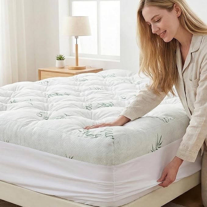 WhatsBedding Memory Foam Mattress Topper Queen Size with Bamboo Cooling