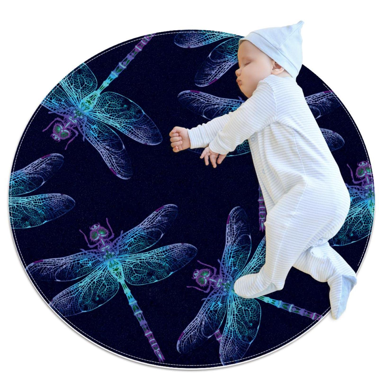 Tapis de bain bleu marine rond pour éviter les glissades au sol