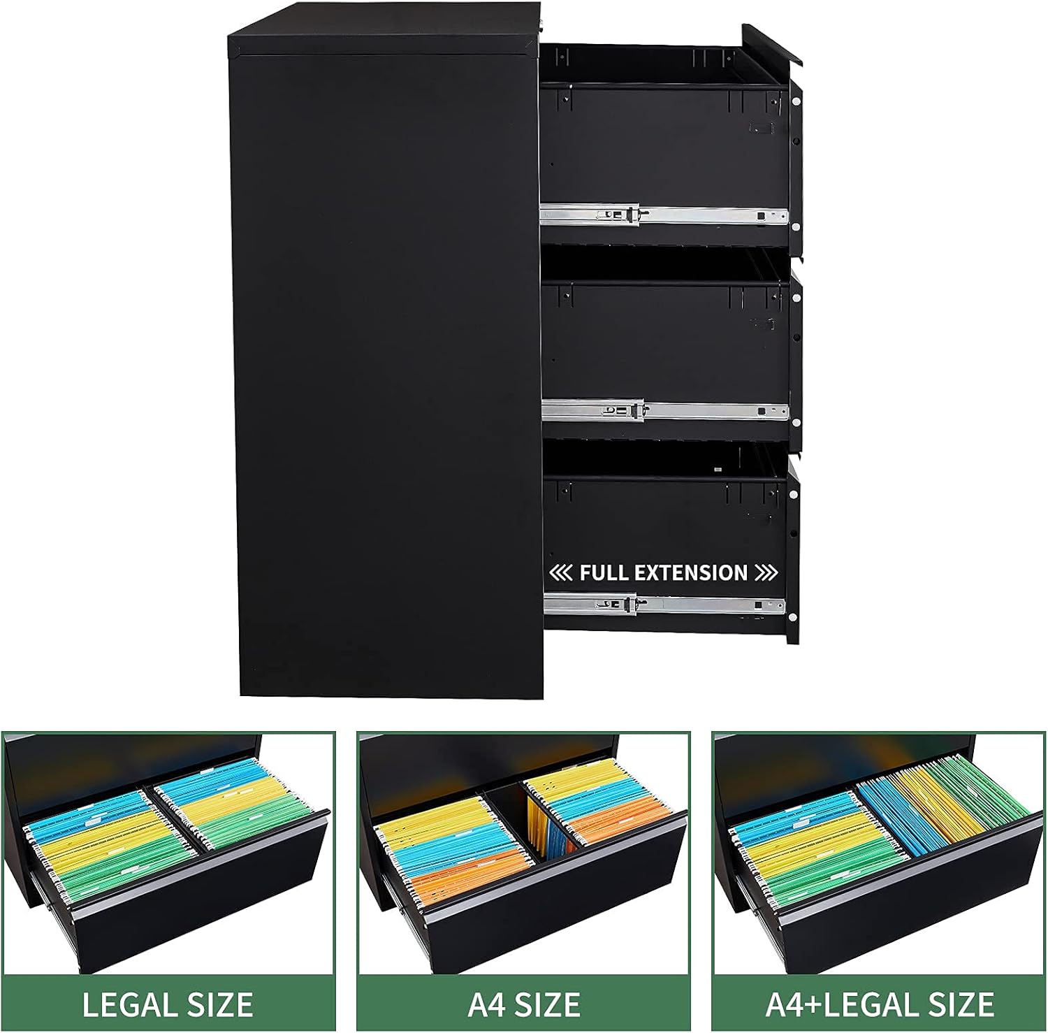 Lateral File Cabinet with Lock, 3 Drawer Lateral Filing Cabinet, Large Deep Drawers Locked by Keys, Metal Storage File Cabinet for Hanging Files Letter/Legal/F4/A4 Size : Office Products