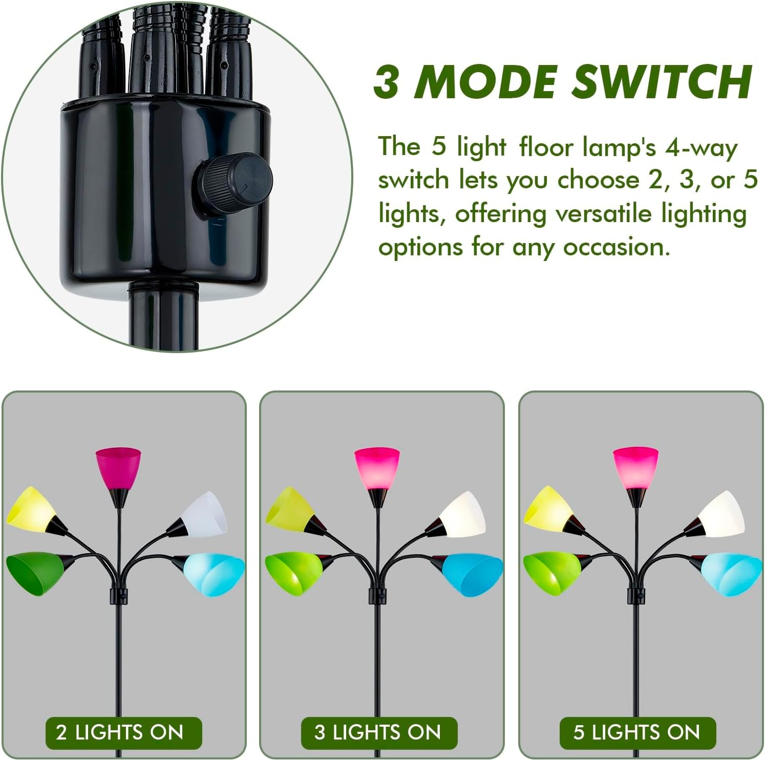 Medusa Modern Decor Floor Lamp, Multi Head Adjustable Gooseneck Bright Light Lamps for Reading, Colorful Tall Standing Tree Floor Lamps for Living Room Bedroom Office Kids Classroom, Black