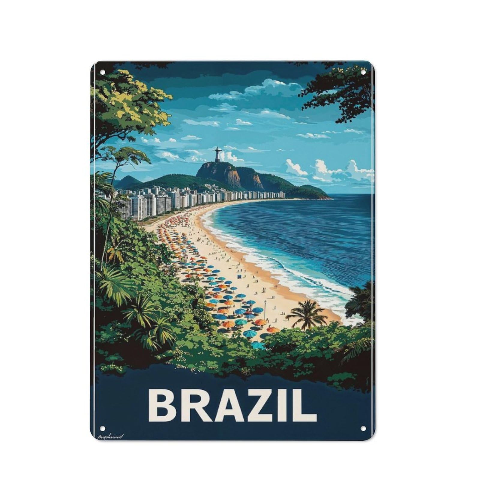 Junmoney Brazil Beach Scene Nostalgic Decorative Tin Sign 40X30cm Featuring Old Style Wall Plaque For Kitchen, Hallway, Bar Or Small Cafe