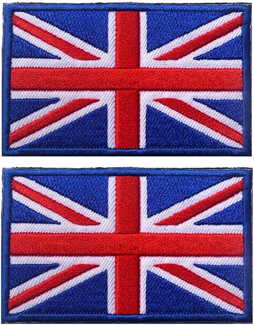  2 Pieces - Tactical Great British Union Jack Embroidered Patch England Flag UK Sew On Morale Emblem Airsoft Motorcycle Biker Military Army Badge for Coat Gear Cap Hat Backpack Camping Jacket