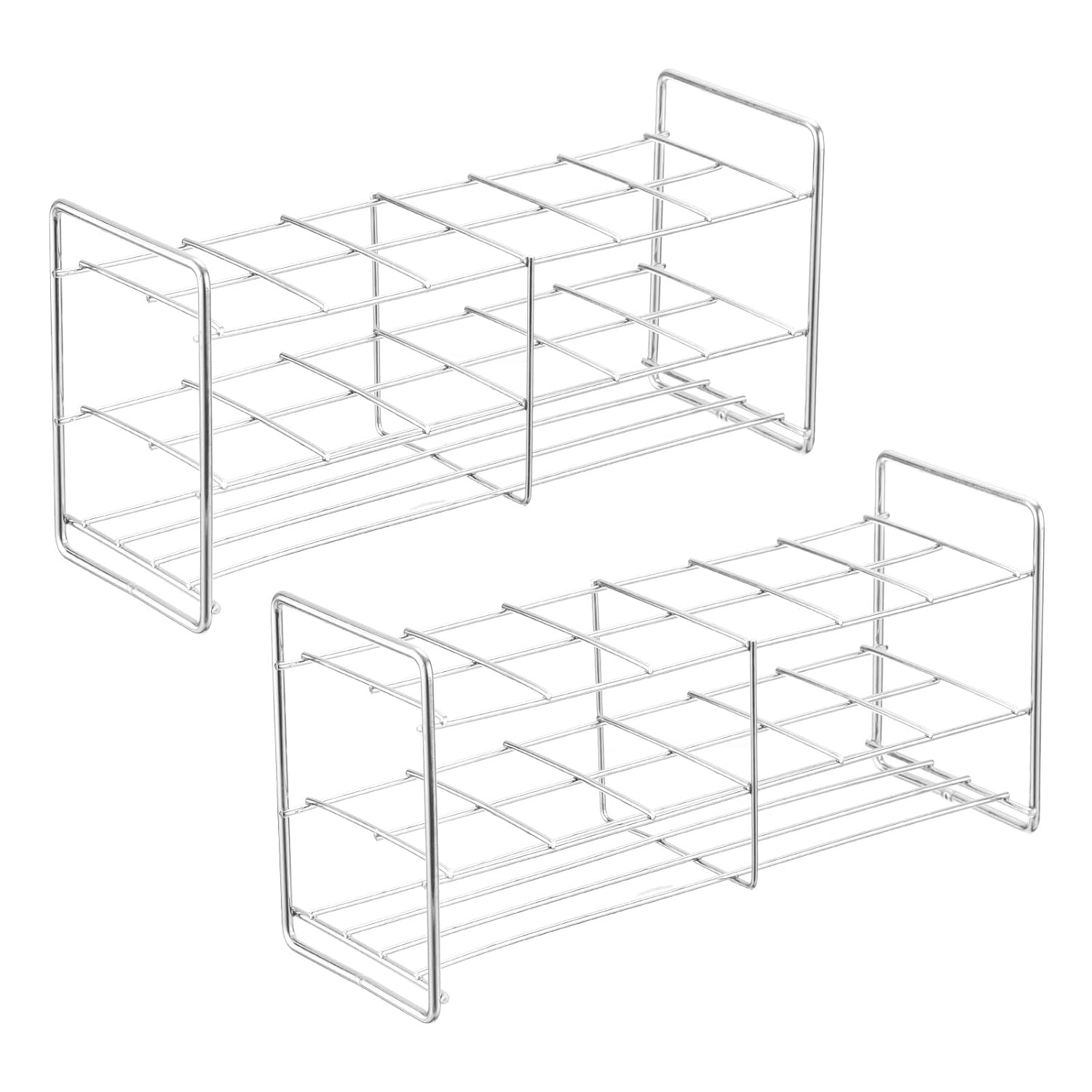 PATIKIL 12 Holes Tube Rack, 2Pcs 36mm Square Hole 304 Stainless Steel 3 Layer Tube Holder Stand with Handle Suitable for 36mm Dia Tube for Lab Scientific Experiments