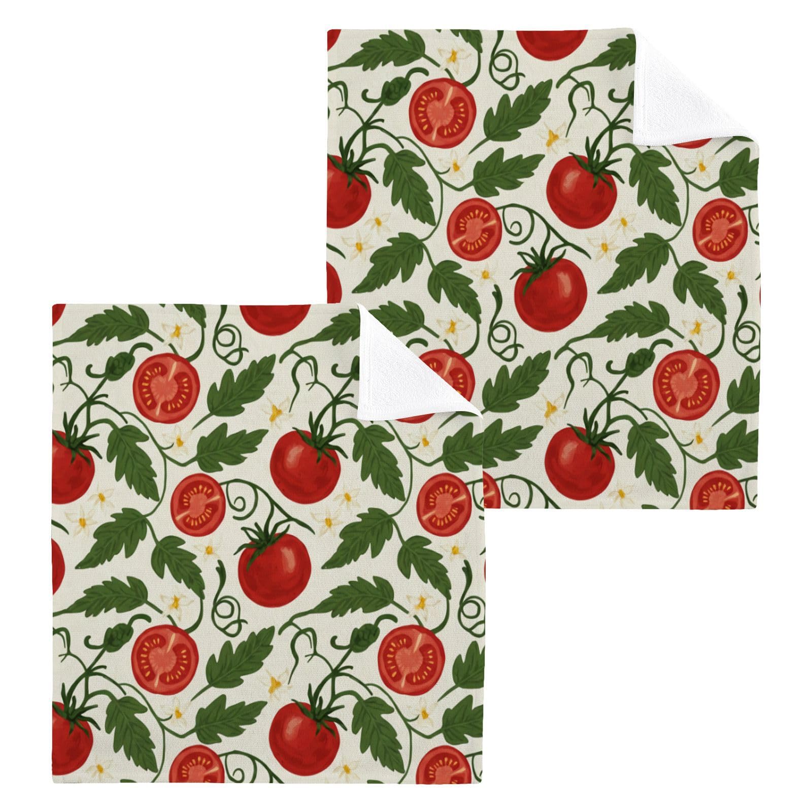 BOESI Vine Tomato 12x12in Cotton Washcloth,Soft Absorbent Face Towel